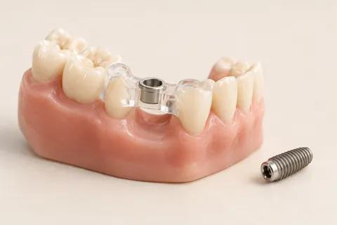 Modelo odontológico com guia transparente para implante dentário